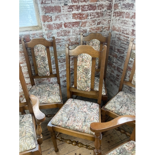 415 - Six Oak Dining Chairs Inc. 2 Carvers