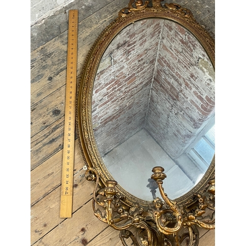 416 - Antique Girandole Rococo Gilt & Gesso Mirror