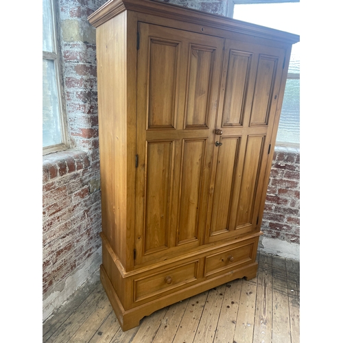 418 - Large Pine Wardrobe. 196cm Tall, 131cm Wide, 60cm Deep. Packs Flat For Transport