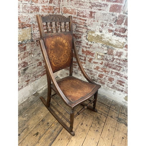 425 - Arts & Crafts Oak & Beech Moulded Rocking Chair