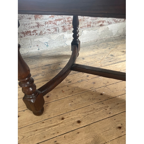 427 - Huge reproduction Period Oak Style Dining Table With 8 Chairs & Two Carvers. Extends to 237cm From 1... 