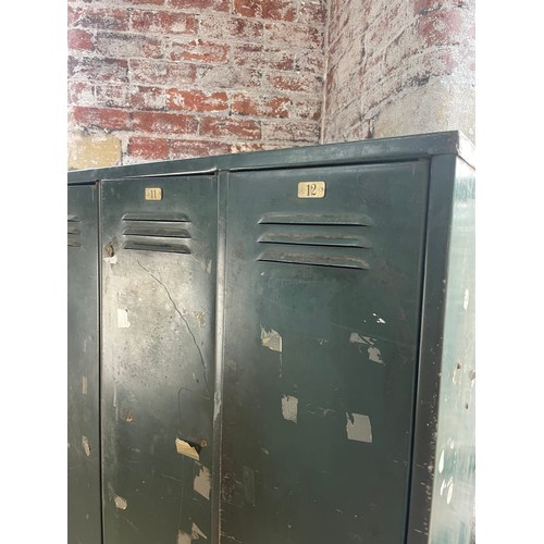 390A - Vintage Green Metal Bank Of 4 Lockers