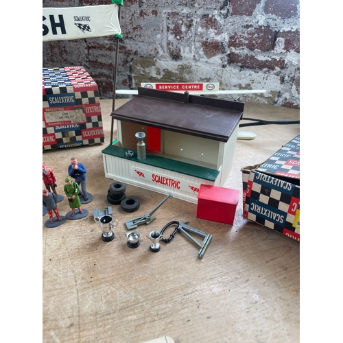 124 - Vintage Scalextric Items Inc. TV Tower, Racing Pit, Finish Line & Entrance Building