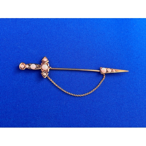 20 - 9ct Rose Gold & Opal Sword Design Jabot Pin 4.59g Gross