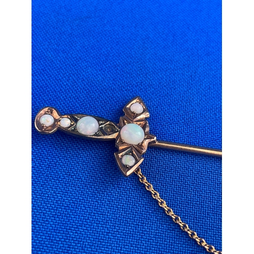 20 - 9ct Rose Gold & Opal Sword Design Jabot Pin 4.59g Gross