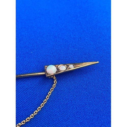 20 - 9ct Rose Gold & Opal Sword Design Jabot Pin 4.59g Gross