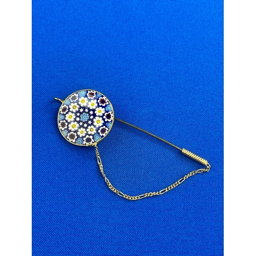 21 - Murano Millefiori Brooch. Gold Plated Silver.