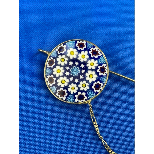 21 - Murano Millefiori Brooch. Gold Plated Silver.