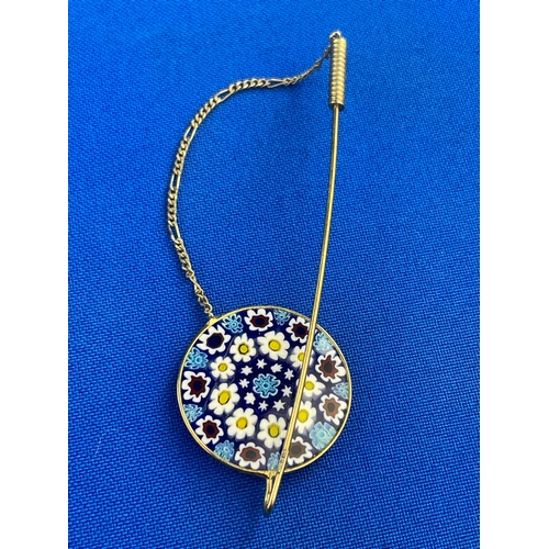 21 - Murano Millefiori Brooch. Gold Plated Silver.