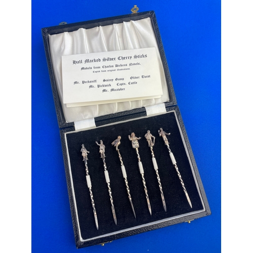 10 - Hallmarked Silver Cherry Sticks, Models From Charles Dickens Novels