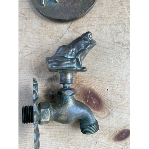 213 - Brass Stalk & Frog Handled Garden Tap