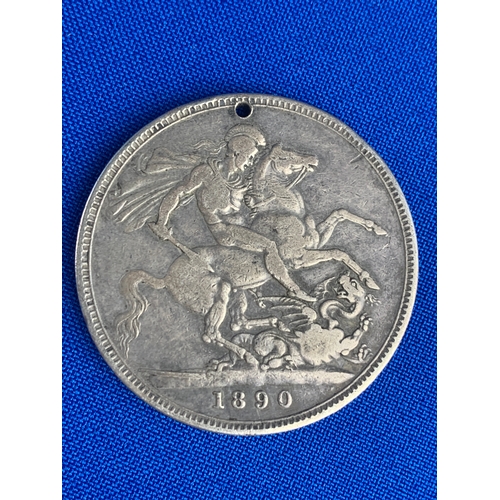 83 - 1890 Queen Victoria Silver Crown - does have small hole