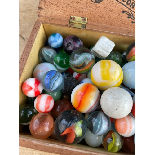 101 - Cigar Box Of Vintage Marbles (1of3)