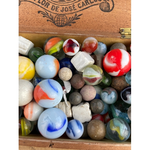 101 - Cigar Box Of Vintage Marbles (1of3)