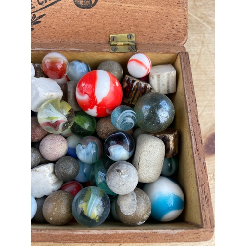 101 - Cigar Box Of Vintage Marbles (1of3)