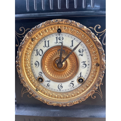 27 - Cast Iron Ansonia Clock Co Mantle Clock.