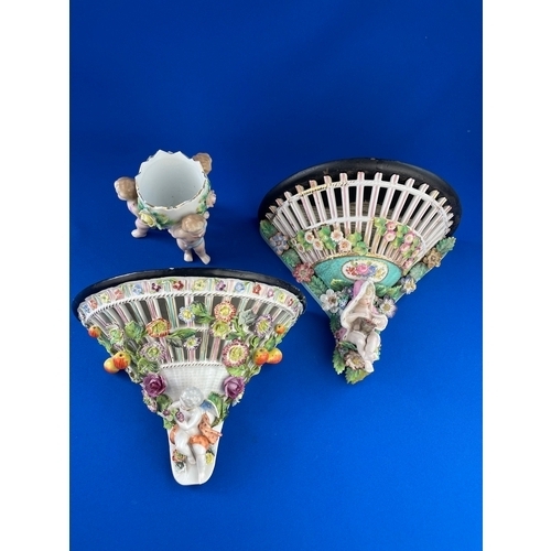 241 - Two Early 20th Century German Porcelain Wall Sconces, In The Style Of Dresden Or Meissen. Featuring ... 