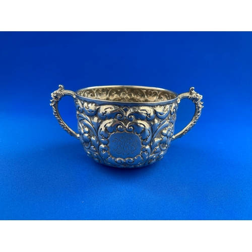 11 - Ornate Hallmarked Silver Porringer By Horace Woodward & Co Ltd, London 1895 170g