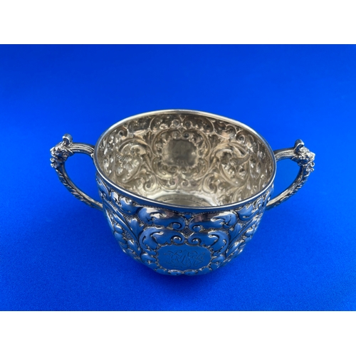 11 - Ornate Hallmarked Silver Porringer By Horace Woodward & Co Ltd, London 1895 170g