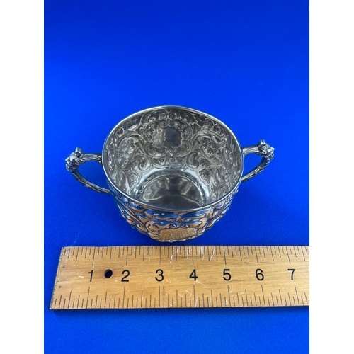 11 - Ornate Hallmarked Silver Porringer By Horace Woodward & Co Ltd, London 1895 170g