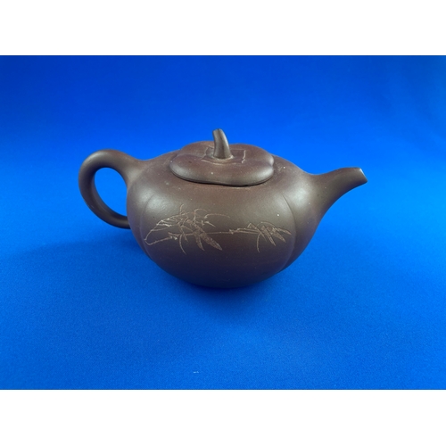 266 - Chinese Yixing Clay Teapot With Stamped Character Marks In The Lid