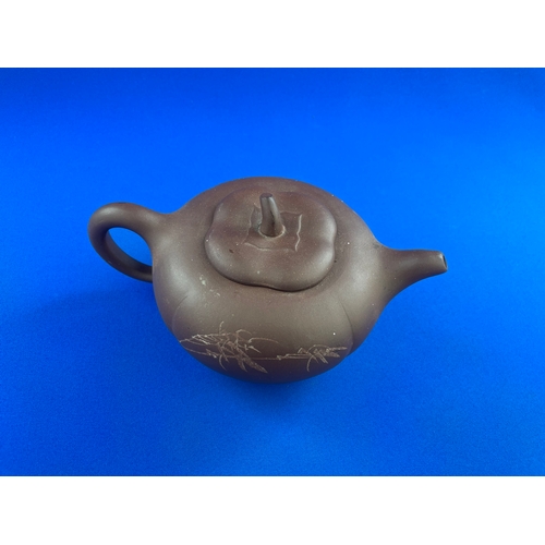 266 - Chinese Yixing Clay Teapot With Stamped Character Marks In The Lid