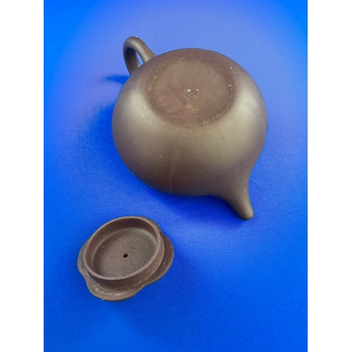 266 - Chinese Yixing Clay Teapot With Stamped Character Marks In The Lid