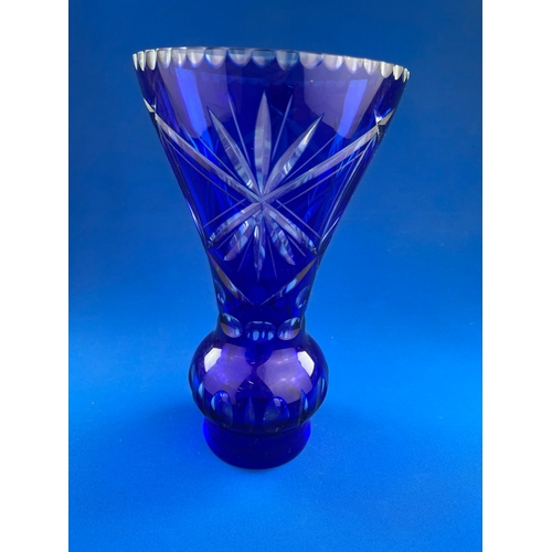 201 - Cobalt Blue Cut Crystal Vase 12 Inches Tall