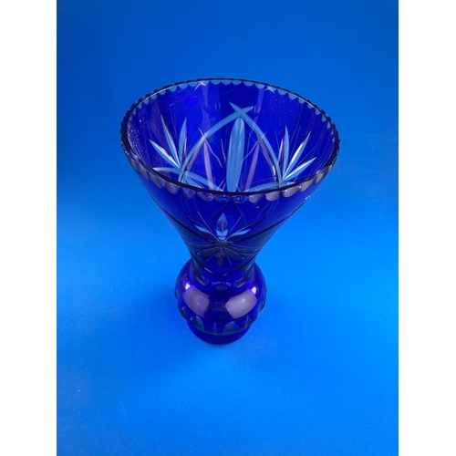 201 - Cobalt Blue Cut Crystal Vase 12 Inches Tall