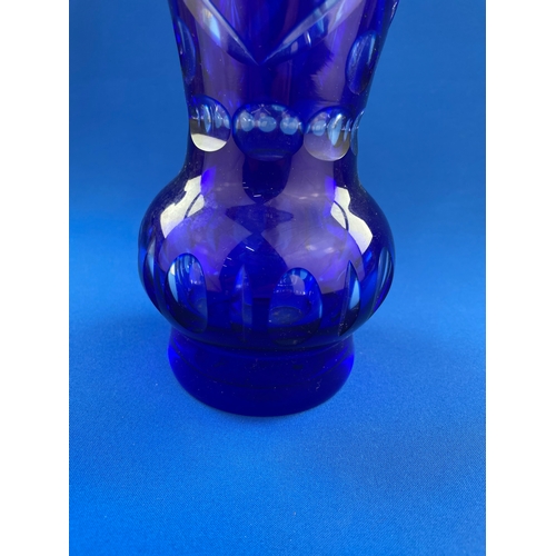 201 - Cobalt Blue Cut Crystal Vase 12 Inches Tall