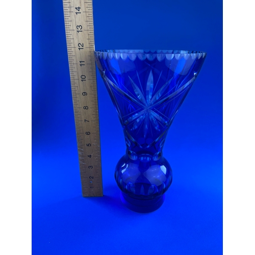 201 - Cobalt Blue Cut Crystal Vase 12 Inches Tall