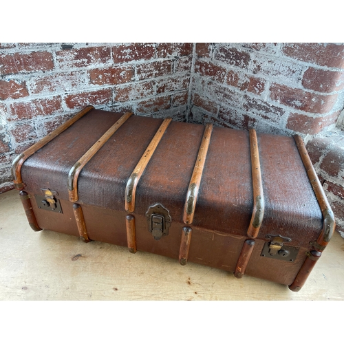 60 - Large Wood Bound Travel Trunk