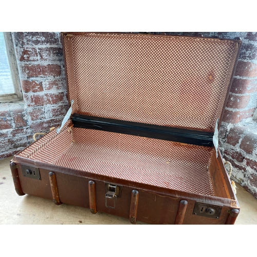 60 - Large Wood Bound Travel Trunk