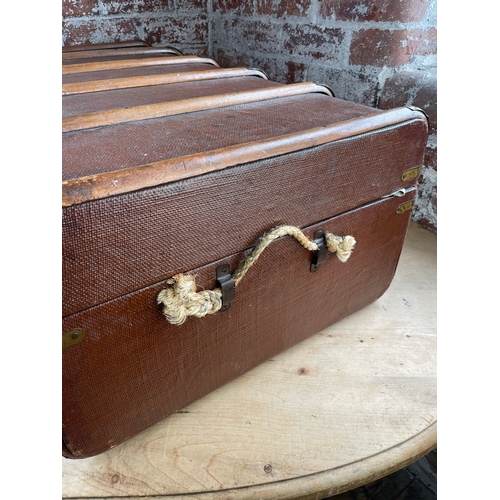 60 - Large Wood Bound Travel Trunk