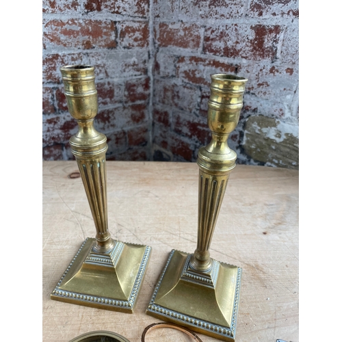 69 - Small Collectables Inc. Brass Titanic Compass, Candlesticks & AA Car Grille Badge.