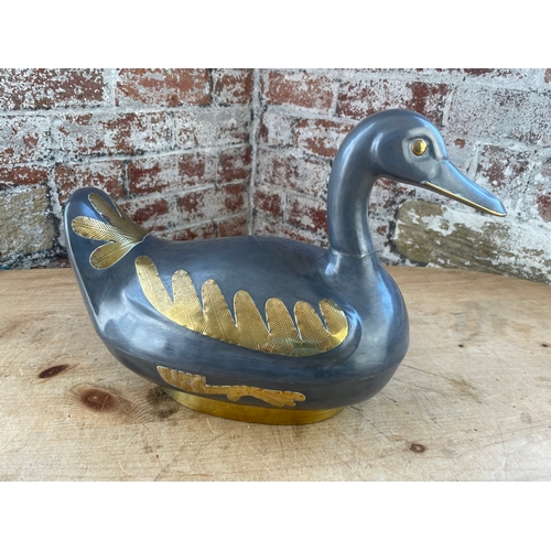 76 - Large Heavy Pewter & Brass Duck