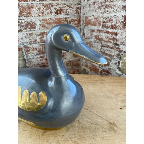 76 - Large Heavy Pewter & Brass Duck