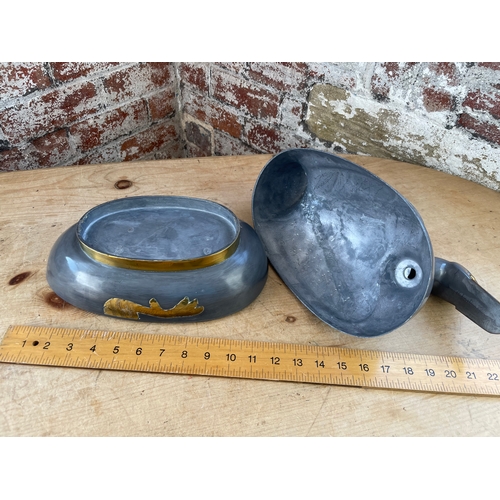 76 - Large Heavy Pewter & Brass Duck