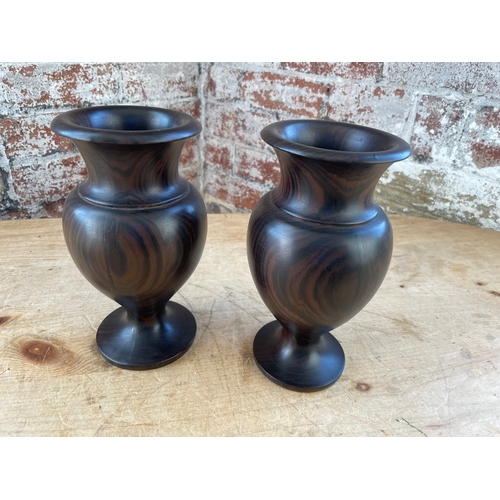 77 - Pair Of Indonesian Turned Hardwood Urns