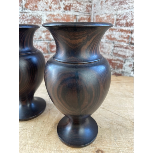 77 - Pair Of Indonesian Turned Hardwood Urns