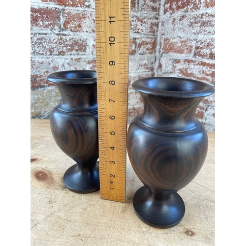 77 - Pair Of Indonesian Turned Hardwood Urns