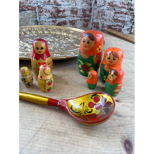 79 - Mixed Collectables Inc Vintage Russian Dolls & Brassware