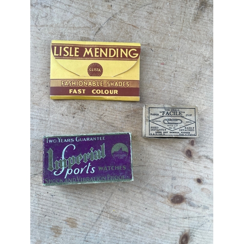 81 - 1950s Boxes & Packaging Inc. Imperial Sports Watch & Glista Lisle Mending Threads