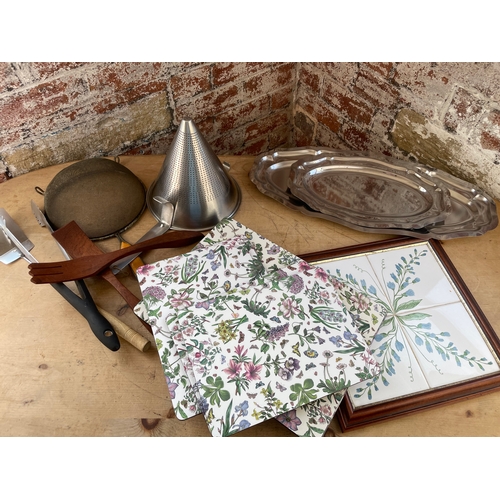 335 - Various Vintage Kitchenware Items Inc. Hand Painted Wisteria Teapot Stand Signed Alison Markham.