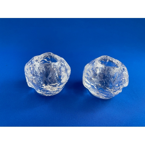 204 - Pair Of Kosta Boda Glass Snowball Candle Holders