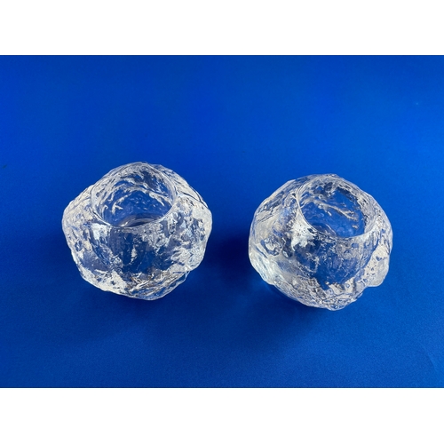 204 - Pair Of Kosta Boda Glass Snowball Candle Holders