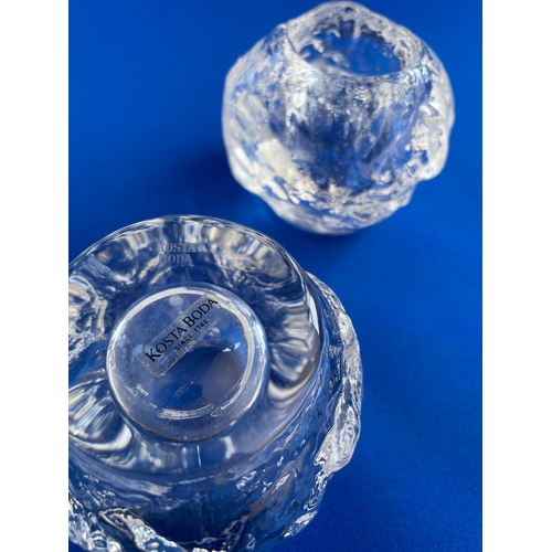 204 - Pair Of Kosta Boda Glass Snowball Candle Holders