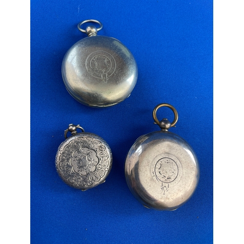 35 - Three Pocket Watches, 2 Sterling Silver & 1 White Metal All a/f