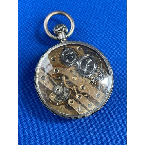 38 - Vintage Turkish Pocket Watch With Clear Skeleton Back Working