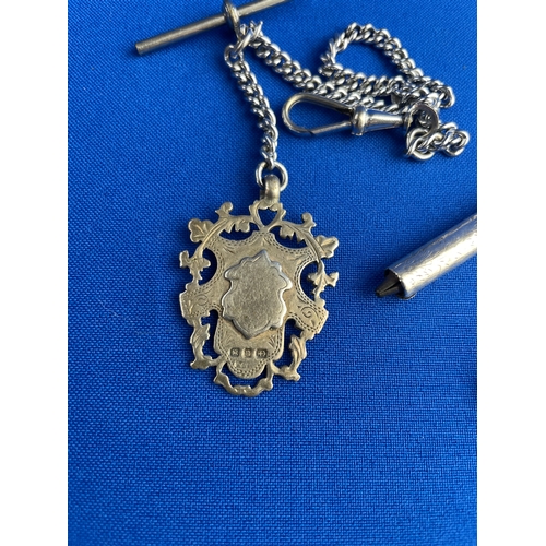 17 - Silver Fob & White Metal Watch Chain